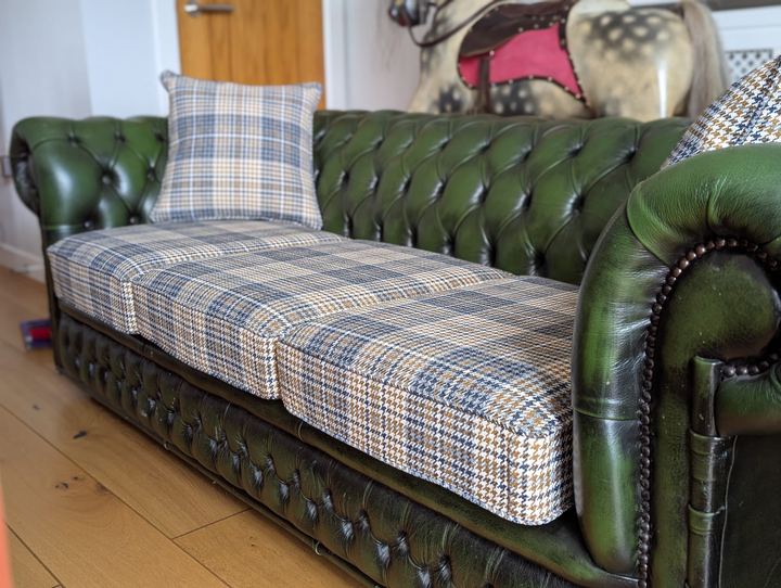 The Chesterfield with its new cushions, back at home